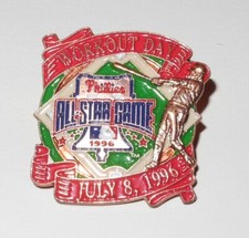1996 Baseball All Star Game Press Pin Philadelphia Phillies Button Workout Day