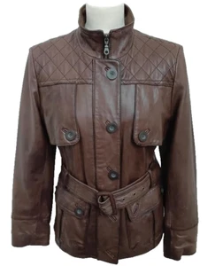 NEXT Women's Soft Leather Belted Jacket Brown Size:UK 14 - Picture 1 of 12