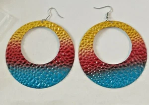 Lightweight Hammered 3”Round earrings multiple colors Dangle hook Earrings - Picture 1 of 7