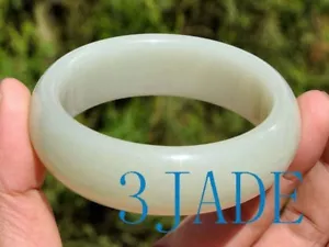 60mm Natural Hetian White Nephrite Jade Chunky Bangle Bracelet w/ Certificate - Picture 1 of 10