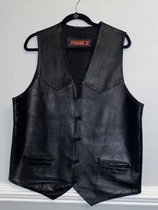 Men's Vintage Phase 2 Black Genuine Leather Button Up Vest Size Large - Picture 1 of 9