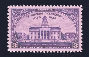 EE. UU. SELLO #838 — 3c IOWA CENT'L — XF-EXCELENTE — COMO NUEVO — CLASIFICACIÓN 95 - Imagen 1 de 2