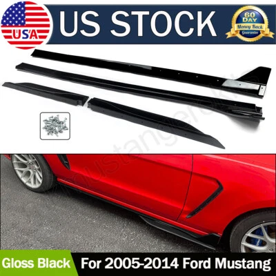 For 2005-2014 Ford Mustang GT500 Style Gloss Black Side Skirts Extension - ABS - Image 1 of 4