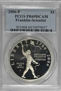 2006 P Ben Franklin Scientist Silver Dollar Commemorative PCGS PR 69DCAM - Picture 1 of 2