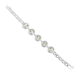 Natural Green Amethyst/Prasiolite Sterling Silver chain Tennis Bracelet 7" inch - Picture 1 of 4