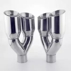 1Pair 2 1/4 In 3 1/2 Out 12 Long Staggered Dual Wall Stainless Steel Exhaust Tip - Picture 1 of 6