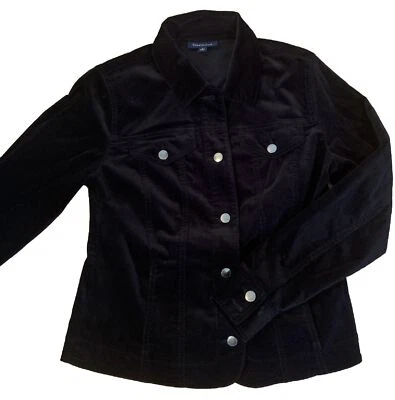 Chaqueta con botones de pana negra Charter Club talla pequeña para mujer Foto 1 de 4