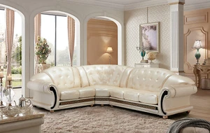 ESF Furniture Apolo Sectional Sofa Living Room in Pearl Italian Leather - Picture 1 of 12