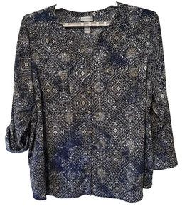 CATHERINES Top 3x Tunika blau gold Geo Print Knopf Langarm - 3/4 Batik Batik - Bild 1 von 9