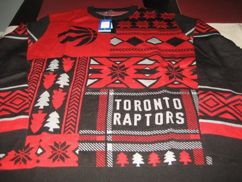 MENS TORONTO RAPTORS Officially Licensed NBA Patches Ugly Sweater Klew 2XL NWT Cover