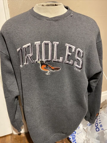 vintage 1998 pro Player Baltimore Oriole Gray Sweater Pullover Cover