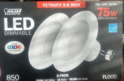 NIOB Feit Electric 75W LED Retrofit 5-6" Recessed Downlight Flood 2PK Soft White - Image 1 of 2