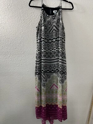 Maxi Vestido Geométrico Sin Mangas Cerradura Espalda Talla M Transparente Forrado Azteca Colorido Foto 1 de 4