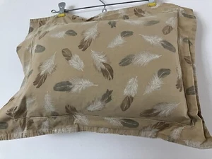 Vintage Yves Delorme Pair (2) Tan/Brown Feather Print Boudoir Pillow Cases - Picture 1 of 4
