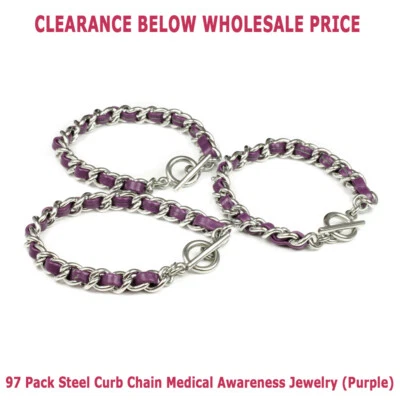 Paquete de 97 brazaletes de cadena de acero para sobrevivientes de cáncer conciencia médica 316 - púrpura Foto 1 de 2
