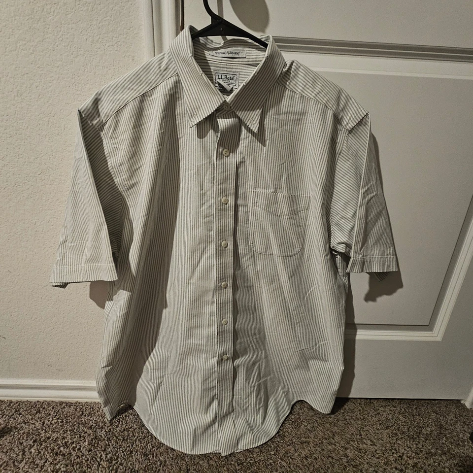 LL Bean Mens Wrinkle Resistant Short Sleeve Button Down Shirt Size 17 Reg Stripe - Image 1 of 4