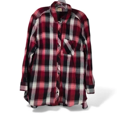 Camisa feminina de flanela Faded Glory 1X vermelha preta xadrez manga comprida - Imagem 1 de 4