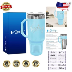 40 oz Lite Blue Stainless Steel Travel Mug - Personalized for Every Adventure - Picture 1 of 8