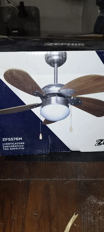 VENTILATORE DA SOFFITTOlegno IAMETRO 76CM 5 PALE COMANDO A CORDA ZFS576B - Immagine 1 di 1