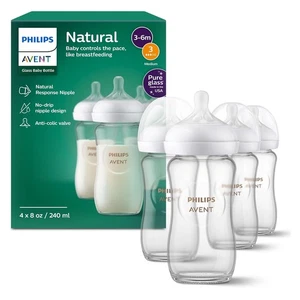 Philips Avent Natural Glass Baby Bottles 8oz 4 Pack New - Picture 1 of 8