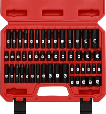 50PCS 1/4" Drive Deep And Shallow Impact Socket Set, CR-V, SAE/Metric - Image 1 of 4