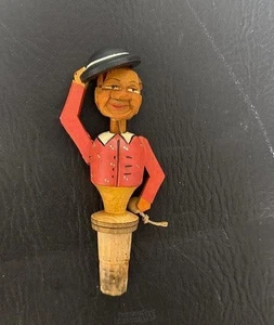 Vintage Anri Italian Carved Wooden Bottle Topper Stopper Cork Mechanical - Picture 1 of 4