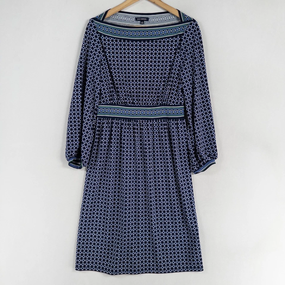 Vestido Max Edition para mujer talla mediana azul estampado geométrico manga 3/4 tejido elástico Foto 1 de 4