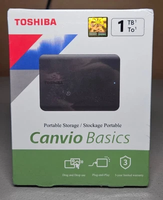 Toshiba Canvio Basics 1TB Portable External Hard Drive Black- New & Sealed - Image 1 of 4