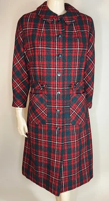 1950s Vintage Red Green Plaid Wool Scotland Harris Tweed Ladies Coat NOS S/M - Image 1 of 4