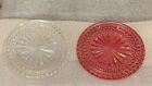 Set Lot of 2 Vintage Iridescent Pink White Glass Coaster or Ashtray 3"
