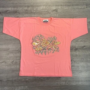 Vintage 90s Beachy Coastal Grandma SK Sport Coral Pink SeaShells SeaWeed T-Shirt - Bild 1 von 4
