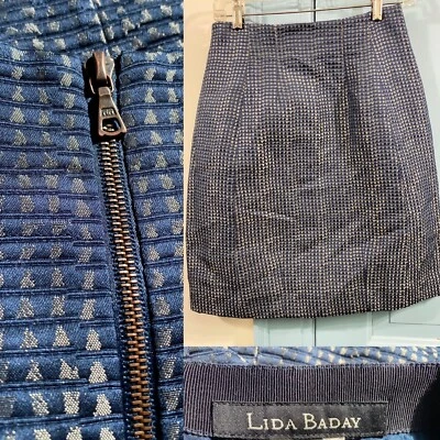 LIDA BADAY Black & Metallic Pencil Skirt Silk Lined CANADA -Made Sz 2 -27 x21 in - Image 1 of 4