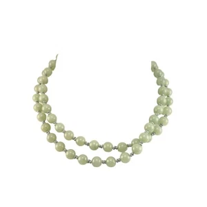 Chinese Export Jade Beaded Necklace Antique Green Gemstone Jewelry - Picture 1 of 7