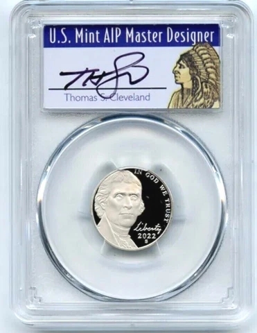 2022 S 5C Jefferson Nickel PCGS PR70DCAM FDOI Thomas Cleveland Native Signed Cover