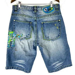 Vintage Miskeen Denim Jean Shorts Size 34 Blue Embroidered Y2k - Picture 1 of 11