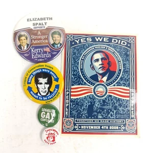 Lot of Political Campaign Barack Obama "Yes We Did" Sticker + 4 Pinback Pins - Picture 1 of 3