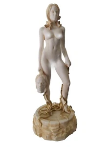 Me Too Medusa with The Head of Perseus Handmade Greek Alabaster Statue Gold Tone - Picture 1 of 4
