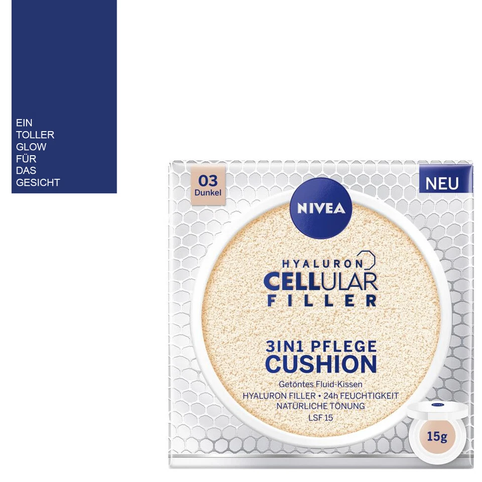 Nivea Hyaluron 3in1 Glow Cushion Make - Up getöntes Fluid DUNKEL LSF15 - Bild 1 von 1