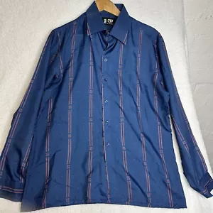 Mens Emka Vintage Shirt Size XL 70s 80s Blue Red Polyester Print Disco - Picture 1 of 5