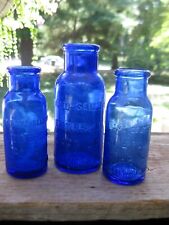 3 Antique Cobalt Blue Glass Bottles Bromo Seltzer Free Shipping