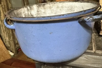 Cast Iron Gate Mark Pot Primitive Enamel Granite 11 x 7 1/2  Antique Blue - Image 1 of 4