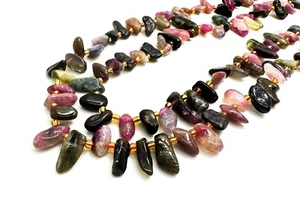 AAA Rainbow Tourmaline Freeform Chip Irregular Flat Stick Gemstone Beads PGS214 - Picture 1 of 3