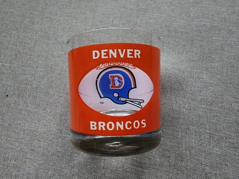 Denver Broncos See Through Helmet Vintage Bar Logo 1970's Lowball Glass Whiskey Cover