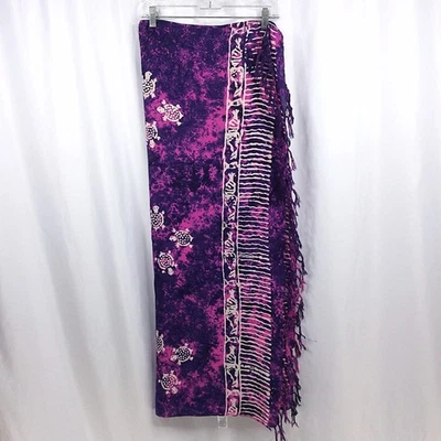 Bali Purple Pink Turtle Batik Fringed Pareo Sarong Wrap Skirt Beach Coverup - Image 1 of 4