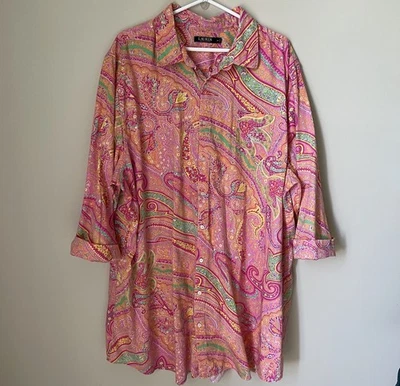 Camisa para dormir Ralph Lauren para mujer talla 3X rosa cachemira manga 3/4 noche top cómoda Foto 1 de 4