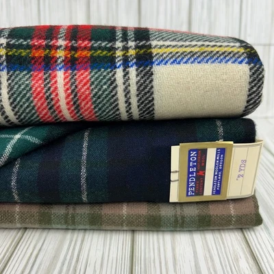 Pendleton Plaid 100% Wool Fabric w/ Tag Vintage Lot of 3 Yardage 192" or 5+ yds - Image 1 of 3