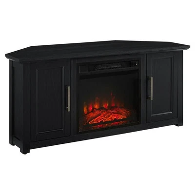 Crosley Furniture Camden 48"Wood Corner TV Stand with Fireplace in Black - Image 1 of 4