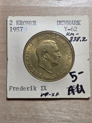 Denmark 2-Kroner coin, 1957. KM# 838, aluminum-bronze. Monogram of Frederik IX. - Image 1 of 4