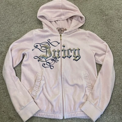 Juicy Couture Girls Size 14 Zip Up Hoodie Sweatshirt Sequin Logo - Image 1 of 4