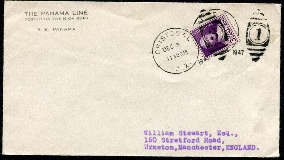 PANAMÁ (26005): S.S.PANAMA Paquebot Cristóbal cancelar/cubrir 1947 Foto 1 de 2